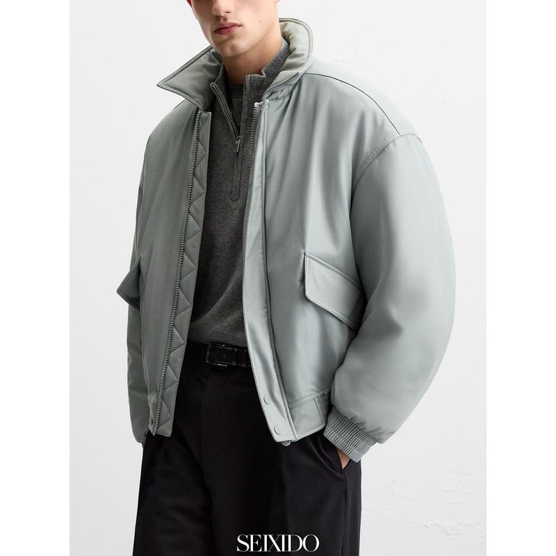 Cabinet 699! New Winter Men's Clothing, Simple Casual Pu Faux Leather Padded Jacket, Leather Cotton Thick Coat 3833301