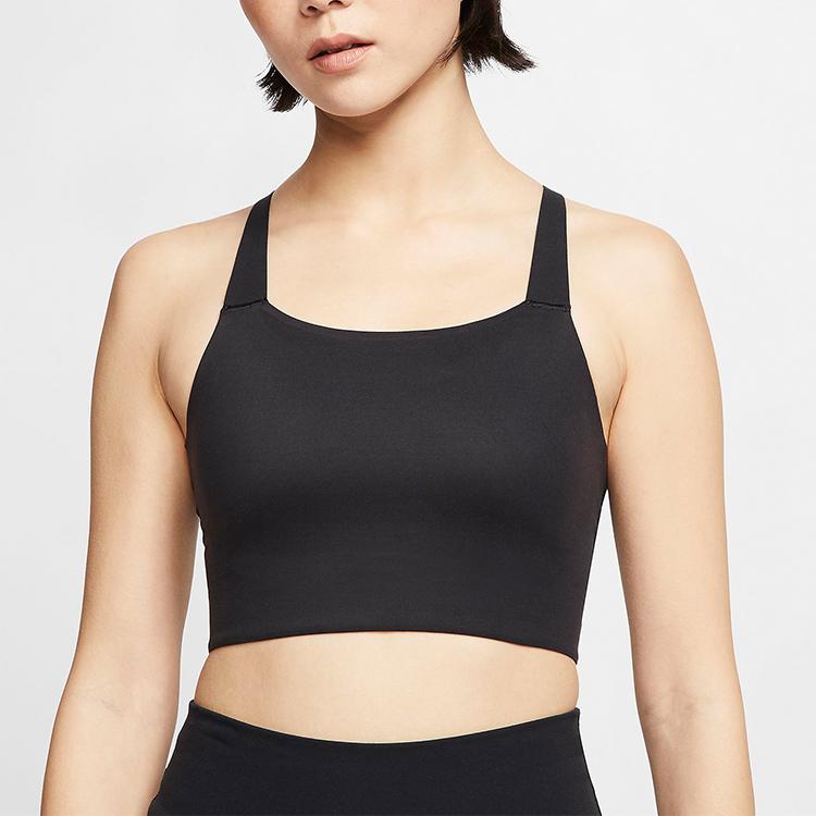 Nike Спортивный бюстгальтер Swoosh Luxe Solid со средней поддержкой, женский спортивный бюстгальтер, черный цвет CJ0545-010