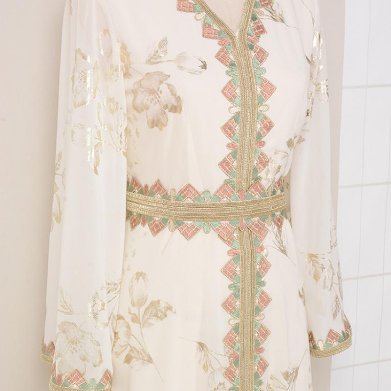 Ближневосточный мусульманский халат, женское новое кружевное модное белое платье с горячей штамповкой и вышивкой