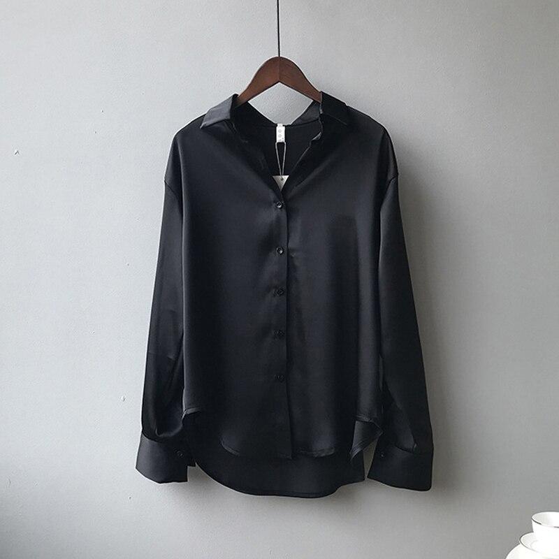 Fashion Button Up Satin Silk Shirt Women Tops Vintage Casual Plus Size Blouse Women Long Sleeve White Shirts Female 11355
