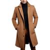 Men Solid Color Woolen Coat Autumn Winter Mid-Length Windbreaker with Pockets Lapel Long Sleeve Single Breasted Formal Outwear
