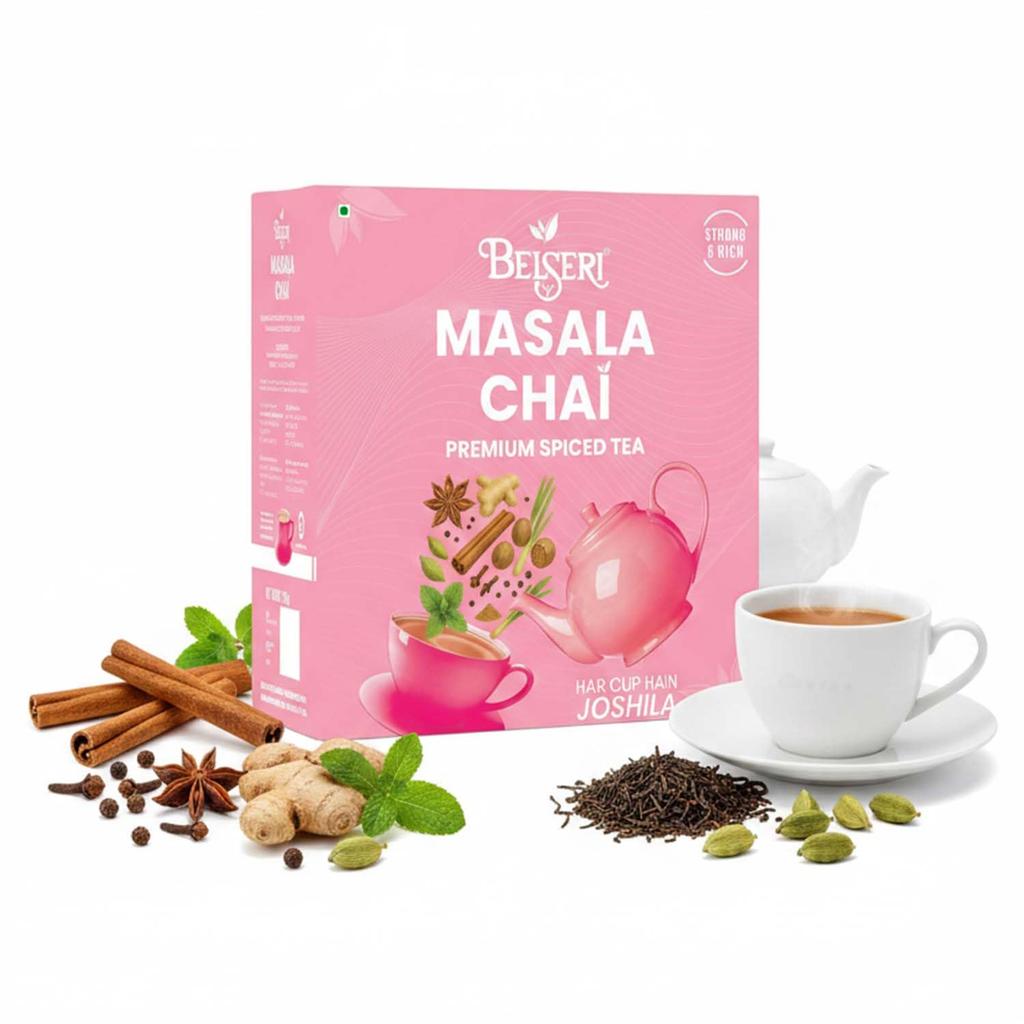 Бельзери Масала Чай 250 г | Натуральный Ассамский CTC Пряный Чай с Имбирем, Кардамоном, Корицей, Перцем и Гвоздикой | Крепкий и Насыщенный Масала Чай
