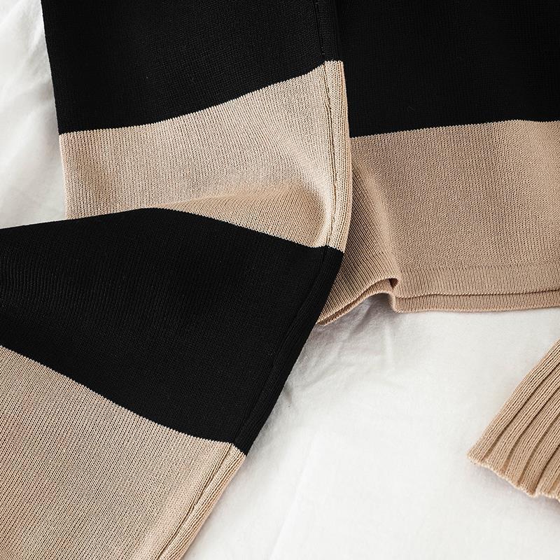 2pcs/set Women Winter Tracksuit 2 Piece Pant Suits Knitted Striped Sweater Top and Pants 2 Piece Set Outwear Outfits