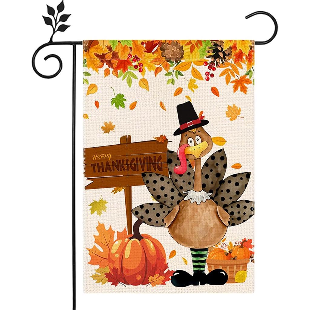 Happy Thanksgiving Garden Flags , Thanksgiving Flag Double Sided Decorative Turkey Fall Garden Flag for Autumn Yard Seasonal Holiday Outdoor Decor