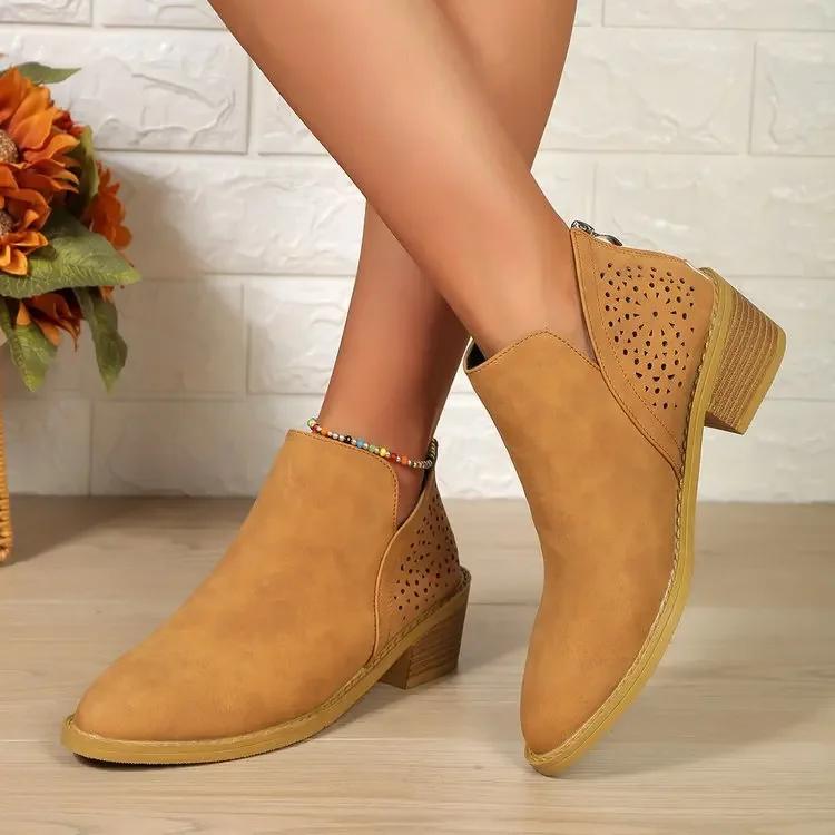 Модные женские короткие сапоги с британским острым носком на толстом каблуке, женские модные короткие сапоги с полой дизайнерской платформой, ботильоны 2024