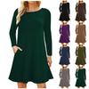 Женское повседневное свободное платье-пуловер с круглым вырезом и карманами с длинными рукавами