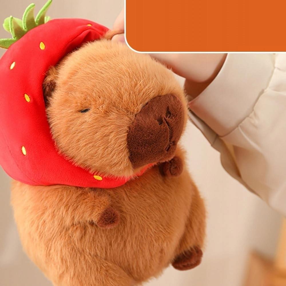Pluszacz Strawberry Hat Capybara Stuffed Animal 23 cm Cute Plush Toy Soft Pillow Gift for Kids