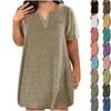 Womens Plus Size Dresses V Neck Short Sleeve Summer Casual Solid Dress Tunic With Pocket