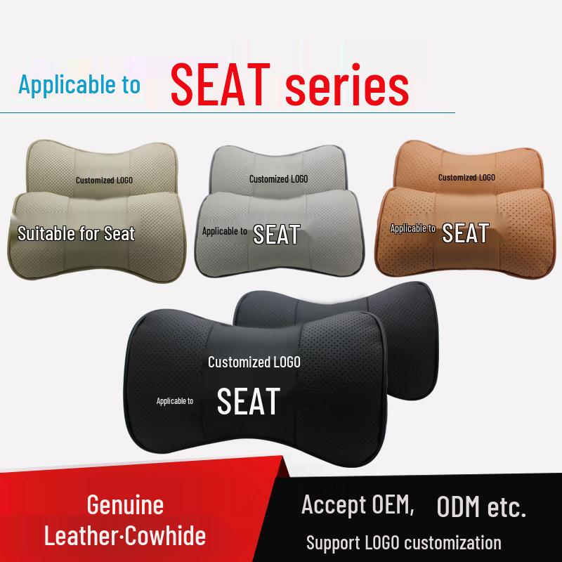 Genuine Leather Car Neck and Headrest Pillow - Custom Logo Option Available