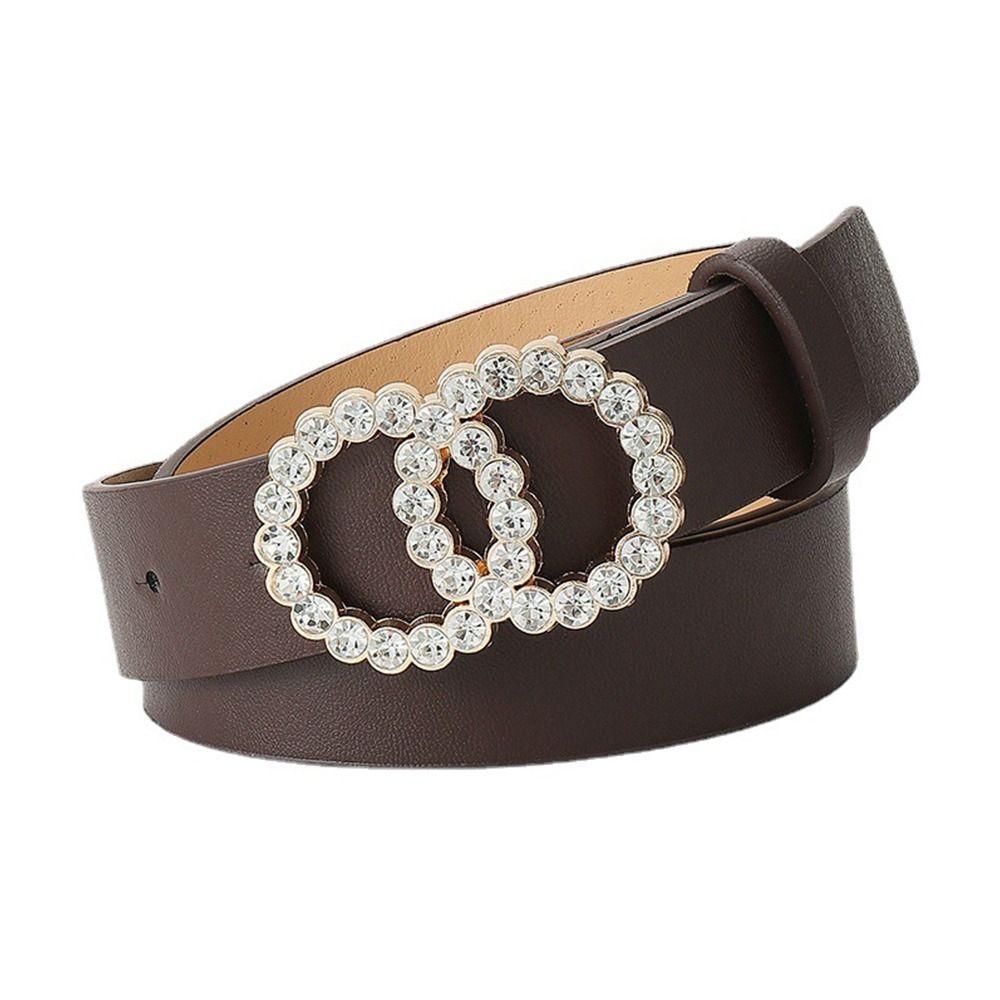 Юбка Брюки Пояса Два Круга Бриллиант Кожаный Ремень Двойная Кольцевая Пряжка Пояс Дамские Платье Ремни