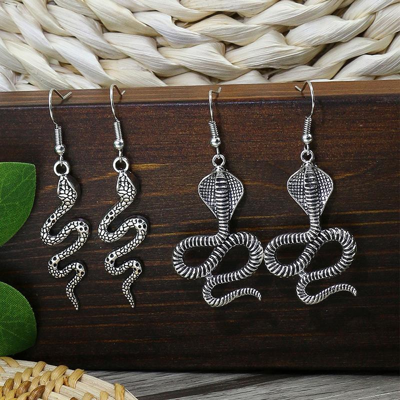 2 Pairs Ethnic Retro Vintage Snake Dangle Earrings Set For Women Long Punk Antique Bronze Gold Silver Color Tribe Drop Earrings