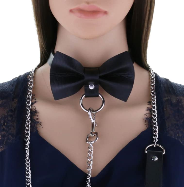 DOKiDOKi Ribbon Collar and Leash for Human Cosplay SM SM Choker (Silver) - Master/Slave/Cat Costume, Goods, Restraints, Handcuffs, Cosplay, Collar,