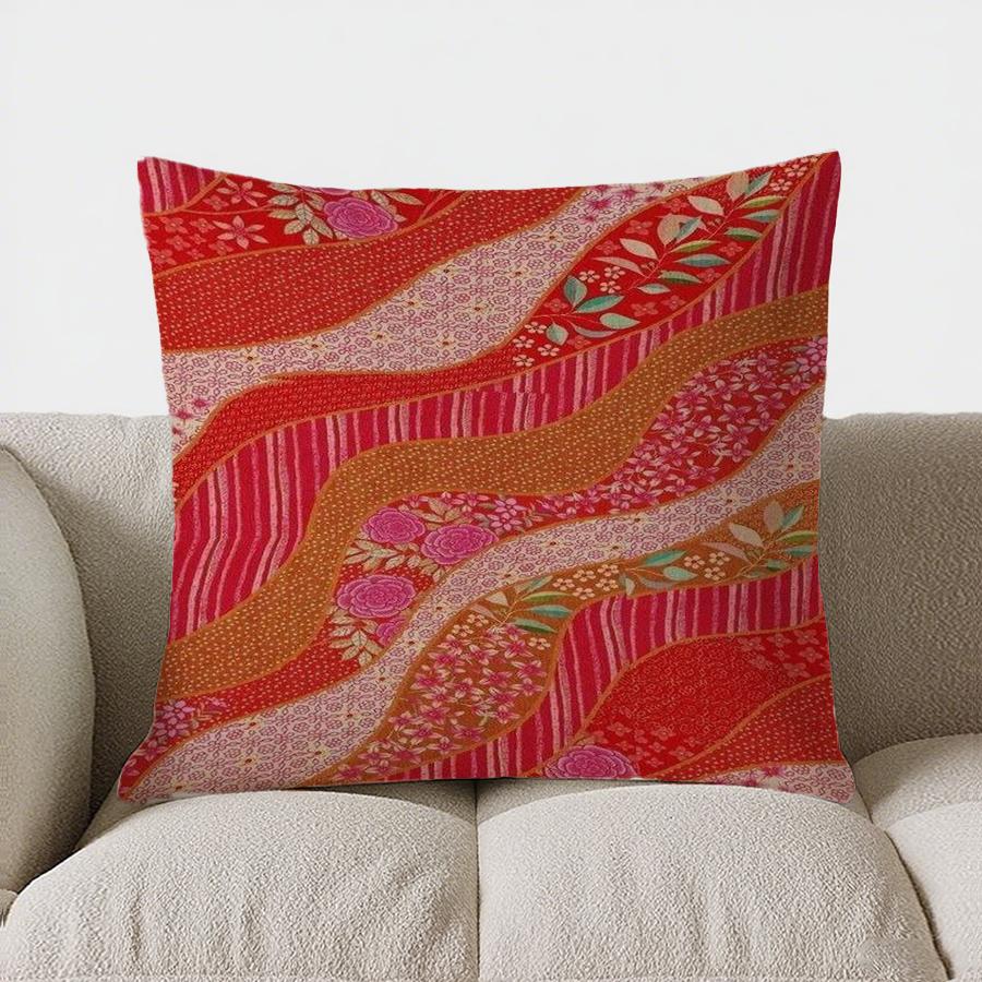 Home Decor Vibrant Red Flower-Patterned Cushion Pattern Cushion Cover Suitable for Sofa Bedroom Car Pillow Cover