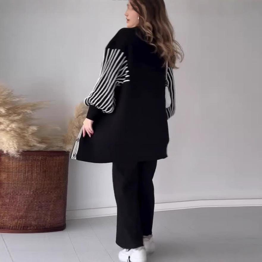 В наличии 2025 Осень/Зима Европейская и Американская Мода Полосатый Повседневный Ленивый Стиль Комплект