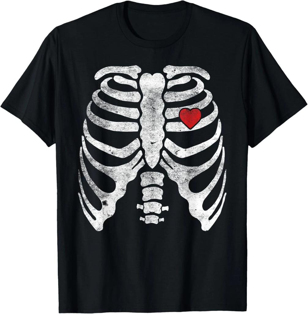 Heart Rib Cage X-Ray Adult Kids Funny Halloween Skeleton T- Shirt