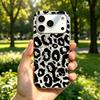 Black and White Leopard Background Case for iphone 17 Pro Air 14 12 15 XR 13 16 Plus 18 Pro Max XS Max 11 Silver Crushed Foil Cover