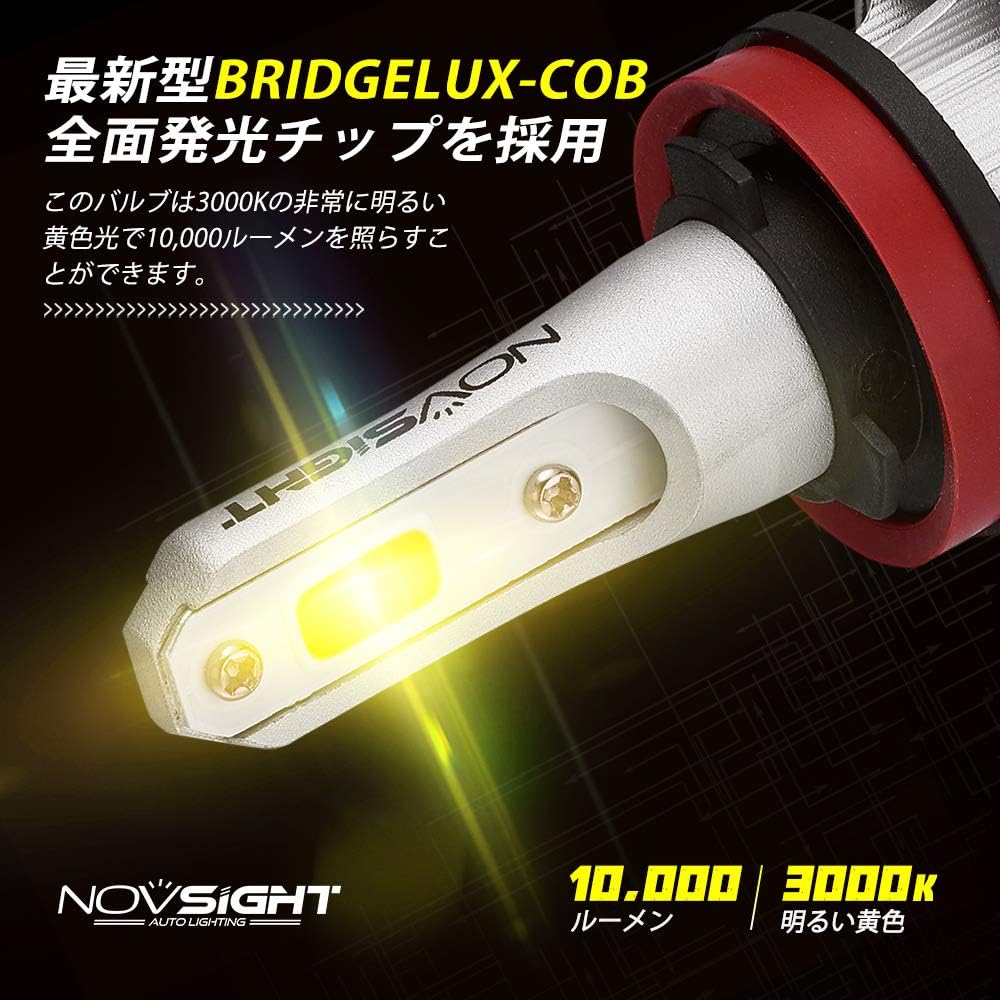 NOVSIGHT LED Headlight, H8/H9/H11/H16 (Compatible with Domestic Vehicles), LED Bulb, Fog Lamp, Yellow, High