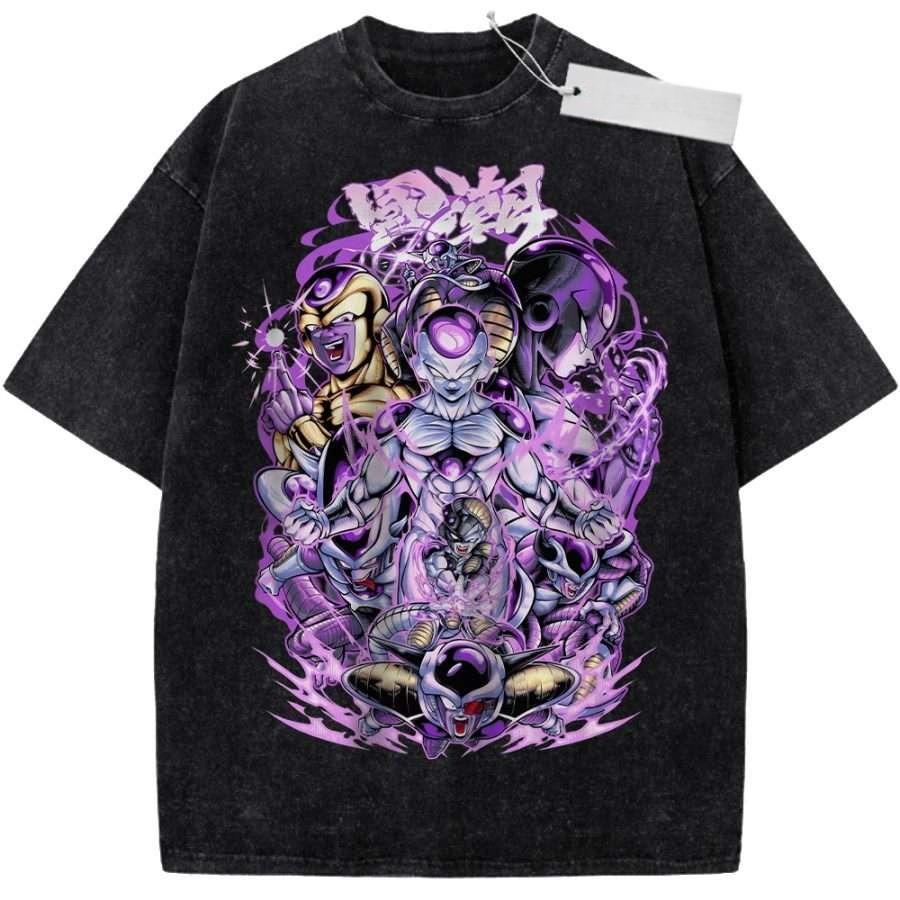 Summer Mens Purple Washed T  Shirt Dragon Ball Frieza Evolution Purple Aura High  Quality Fabric for Casual Shopping