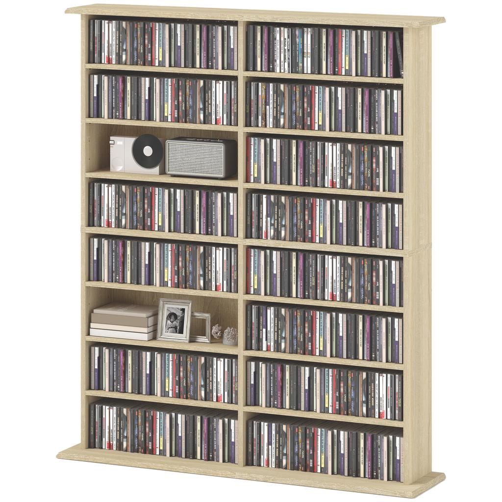16-Compartment Media Shelf - Nature Wood Finish