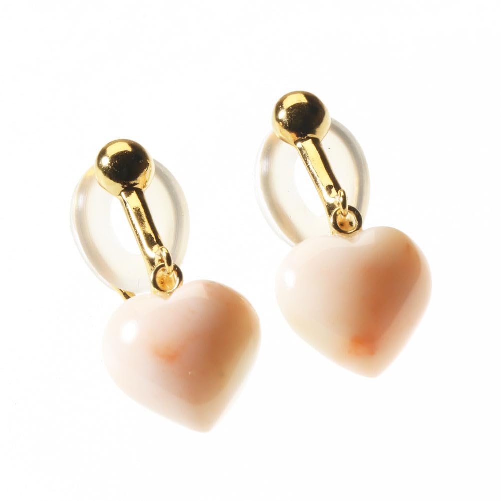 Mid Coral Coral Clip Earrings Heart Silver Undyed