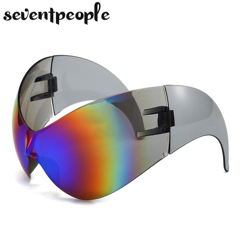 Oversized Punk Y2k Sports Sunglasses Women Men 2000's Steampunk One Piece Sun Glasses Luxury Brand Rimless Cat Eye Shades UV400