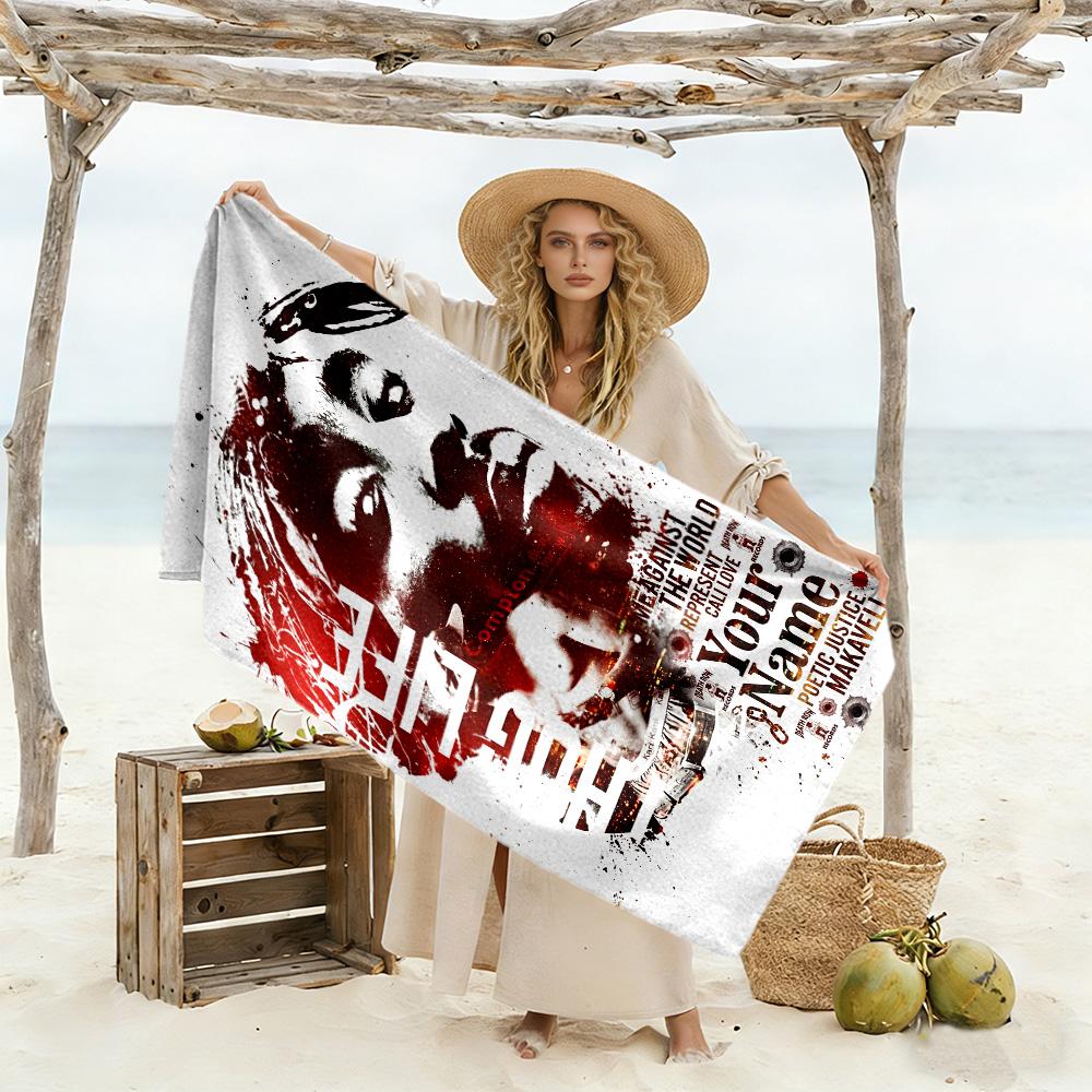 2pac Customize Your Name Beach Towel Super Soft & Absorbent Ideal for Travel Outdoor Swim Pool Yoga Surf Camping Hiking Gym Gift Holiday