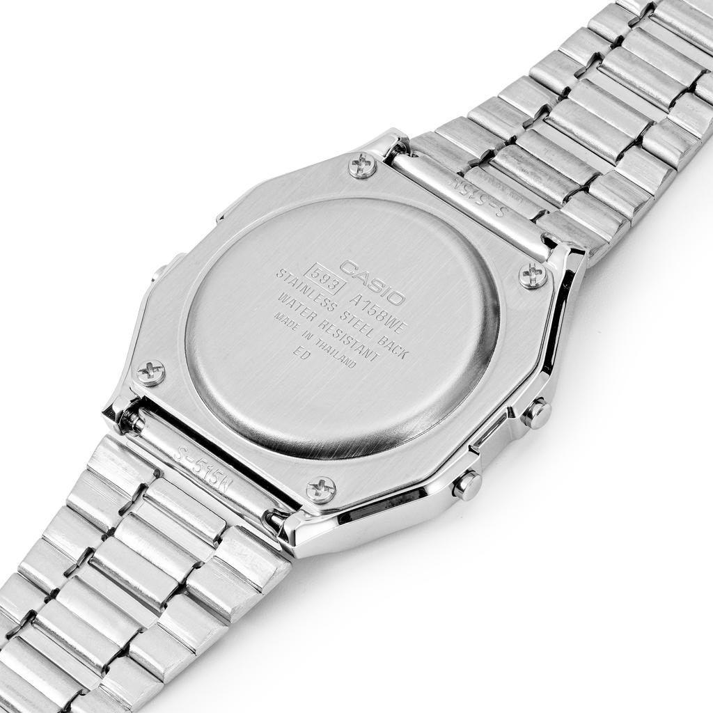Casio ВИНТАЖНЫЕ Часы с кварцевым механизмом и стальным ремешком Унисекс Золотой циферблат A158WEA-9JF