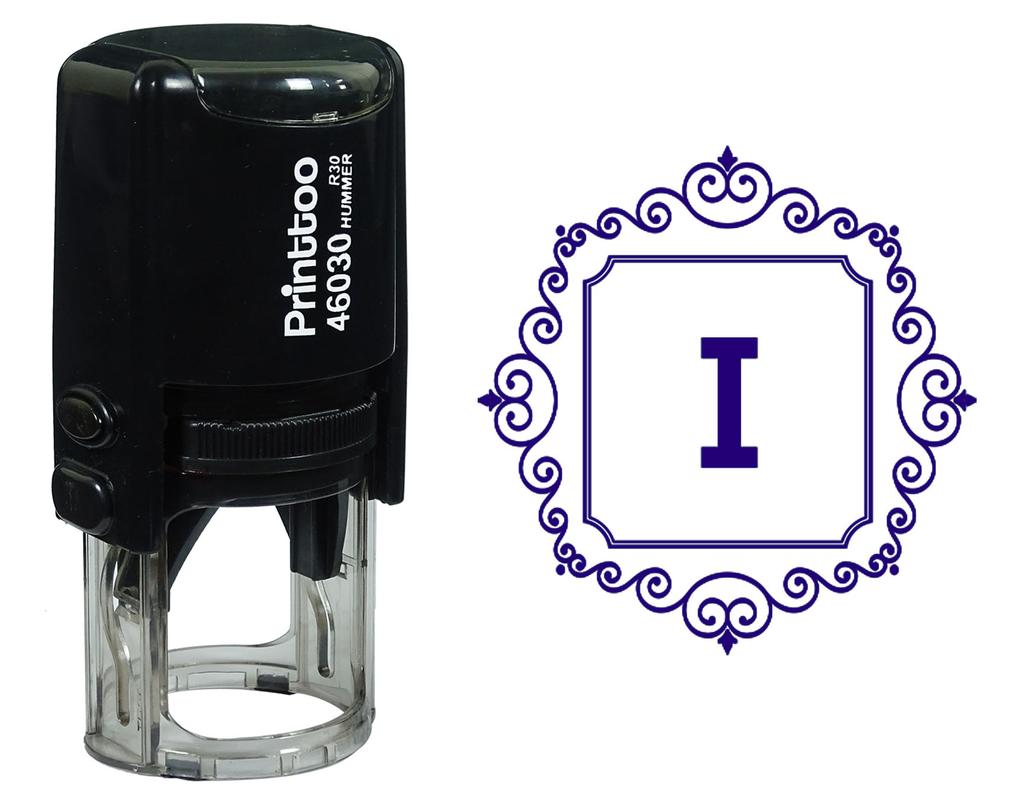 Printtoo Square Swirl Border Alphabet I Monogram Initial Self Inking Rubber Stamp Office