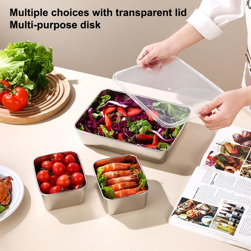 5 шт. Контейнер для хранения продуктов из нержавеющей стали, Контейнер для сохранения свежести с крышкой, Прямоугольный, для колбасы, лапши, фруктов