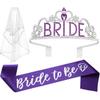 JETKONG 3 Pcs Bachelorette Party Decorations BRIDE Crown, Bride to Be Sash&Veil for Women Bachelorette Party Gifts, Bridal Shower Supplies, Gifts,
