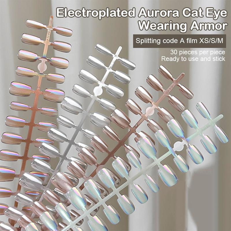 30 шт./лот короткие накладные ногти Aurora кошачий глаз чисто балерина украшения носимые накладные ногти полное покрытие типсы искусство