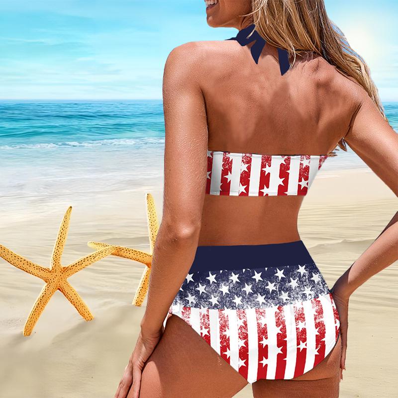 Женский купальник с подвеской на шее и волнистым принтом, бикини с коротким топом, купальник