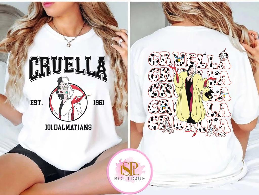 Twosided Villains Cruella Est 1961 Classic TShirt 101 Dalmatians Cruella Portrait Tee Disneyland Family Shirt