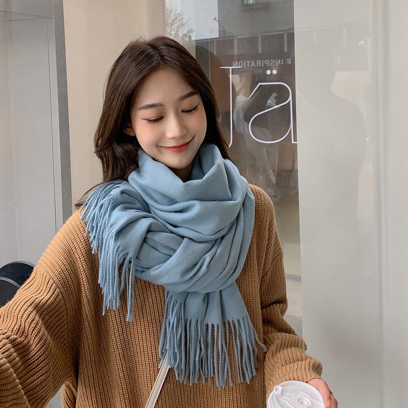 Шерстяной кашемировый шарф женский зимний однотонный новый белый шарф-шаль осенне-зимний мужской искусственный кашемировый шарф