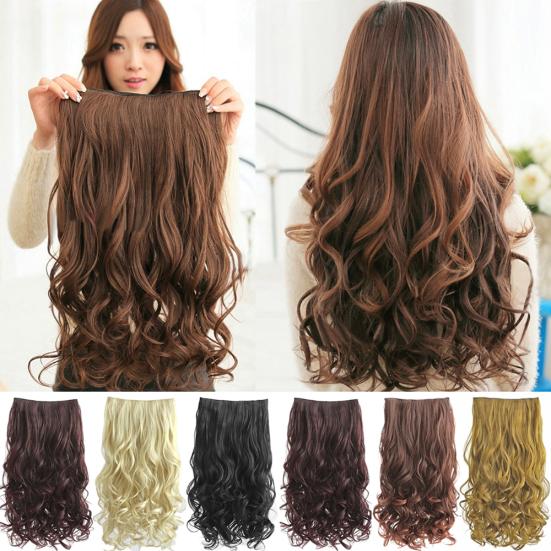 Women Beauty Full Head Clip Curly Hair Extension Wavy Synthetic Wig