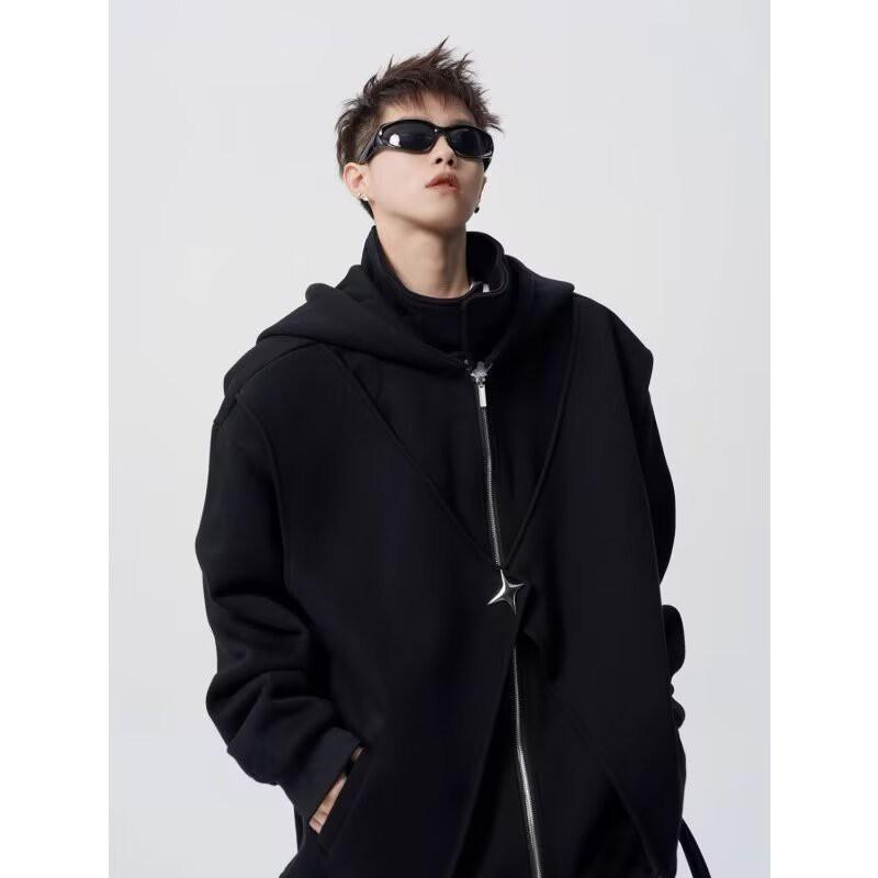 Mens Oversized Hooded Sweatshirt Lightweight Streetwear Unisex Casual Pullover With Ribbed Hem