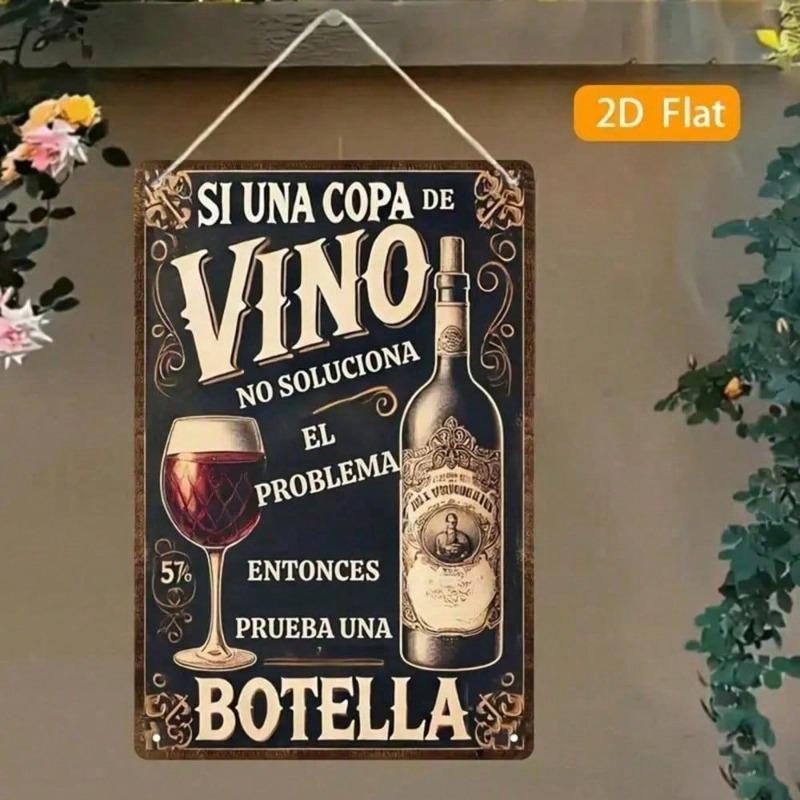 VINVANA Ретро Металлическое Настенное Искусство Декор, Испанская Цитата Знак с Дизайном Бутылки Вина для Дома Кухни Бара, Ресторана Кафе Плоское Железо 2