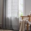 Curtains finished solid color plaid embroidered curtains fringed semi-blackout curtains farmhouse kitchen window curtains