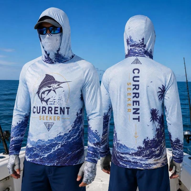 Fishing Hoodie Shirt Men Long Sleeve Protection Face Mask Quick Dry Sun Shirt Performance Fishing Jersey Sailfish