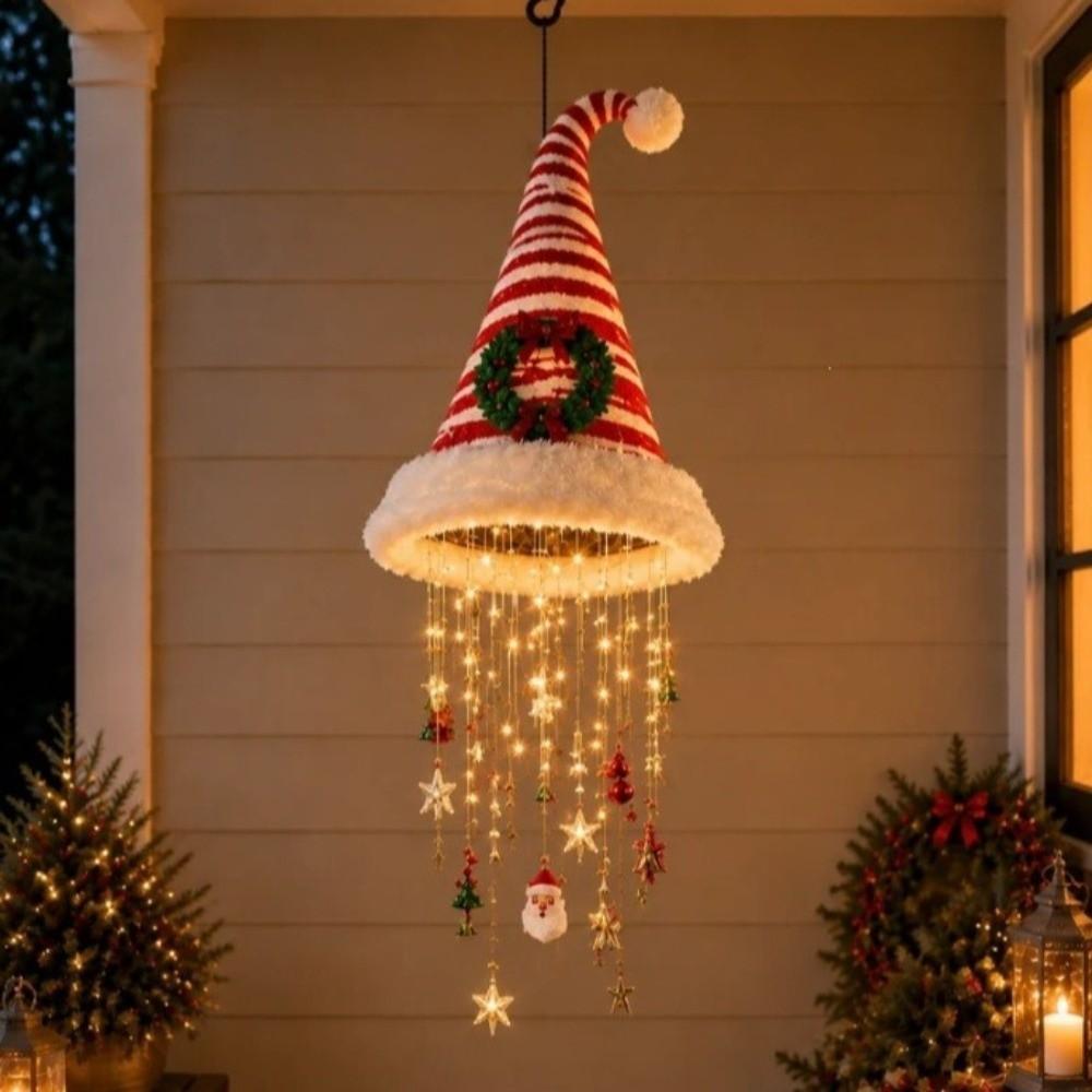Hanging Christmas Hat Ornament Iron Hanging Wind Chime New Illuminated Ornament Home Doorway Decor