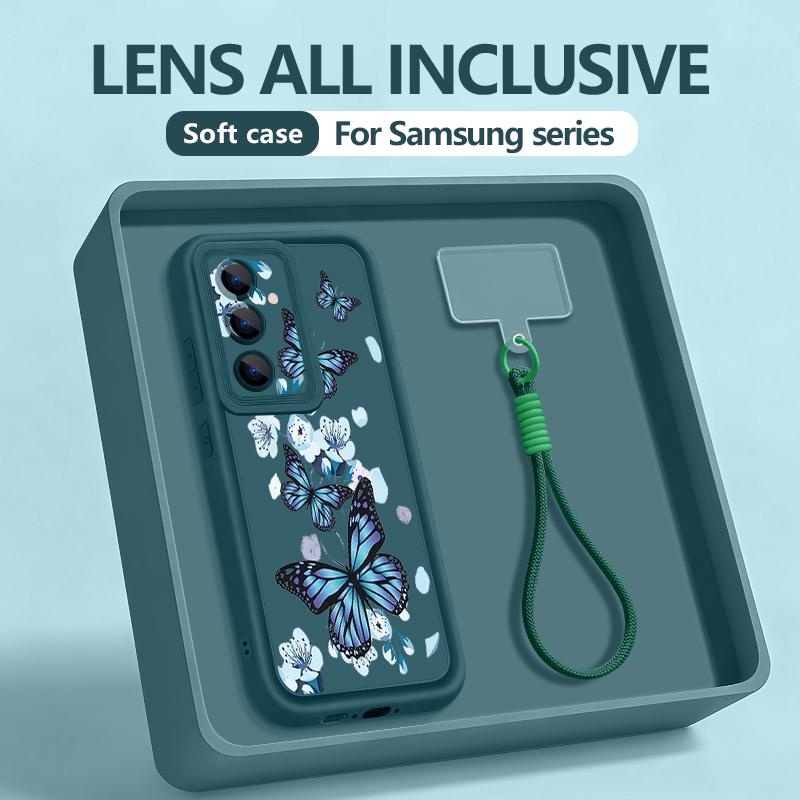 Ремешок на запястье Чехол для телефона Для Samsung Galaxy S26 S24 S25 Ultra S23 S25 FE A57 A17 A56 A16 A55 A54 A15 A25 Черный Чехол Бабочка