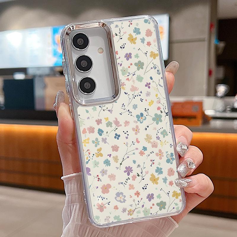 Винтажный чехол с цветочным принтом для Samsung S26 S25 Ultra S24 Plus S23 S22 S21 FE A54 A55 A16 A36 A56 A17 A37 A57 5G Покрытие Линзы Прозрачный Мягкий Чехол