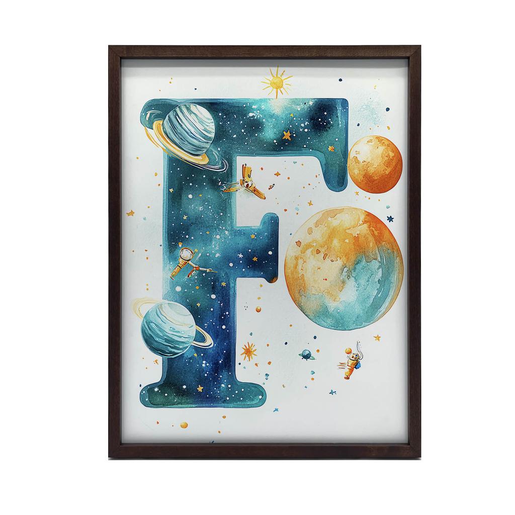 Poster "Letter F In Space" Poster "Letter F In Space, 30X40 Cm, Gold Aluminum Frame, 230 Gsm Matte Paper