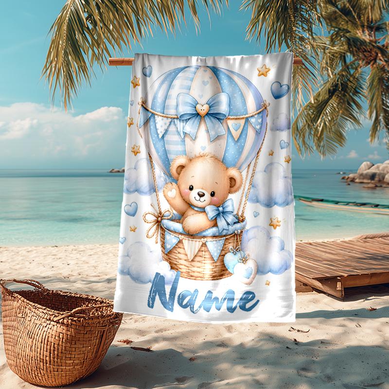 Custom Name Ultra-Soft Beach Towel with Bear Theme,Ideal for Pool - Camping, Diving - Perfect Travel Essential, Vibrant Beach Towel.