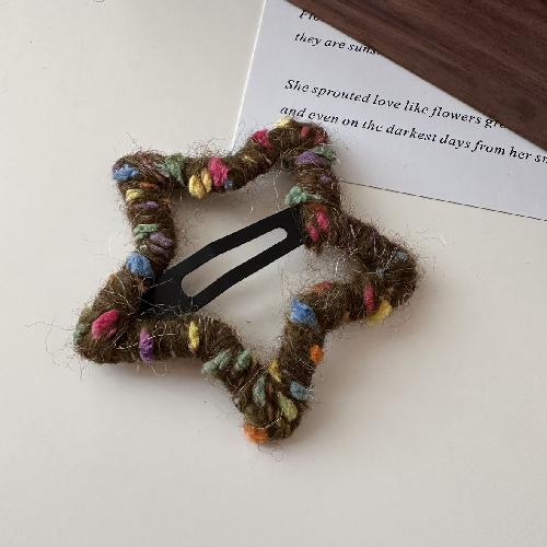 Cute Hand-wound Color Dot Wool Star Hairpin Ins Broken Hairpin Plush Five-pointed Star Bangs Clip Clip