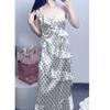 Spring and Summer New Waist Thin Pure Desire Ruffle Edge Thin Long Skirt Casual French Polka Dot Suspender Dress Women