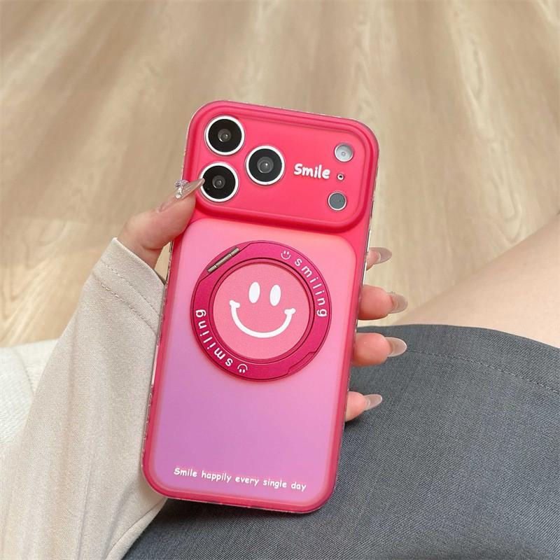 Colorful Smiley Face Magnetic Rotating Stand Case IPhone 17 16 Pro Max 15 Soft Silicone Cover Anti-Drop Protection