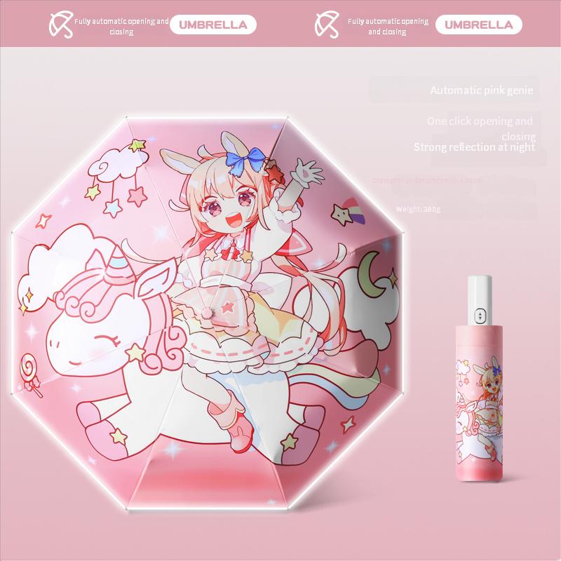 Cartoon Children'S Folding Umbrella Fully Automatic Rebound-Proof Safety Three-Fold Primary School Student Umbrella