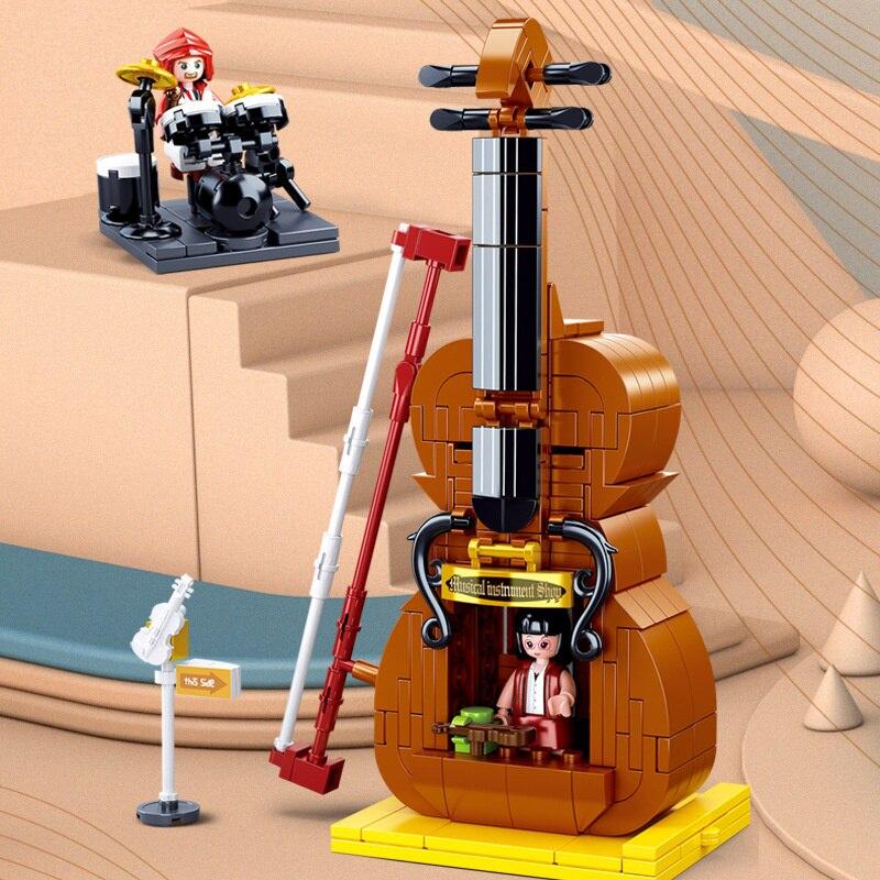 308 шт. 0817 творческий вид на улицу магазин скрипок сборка модели строительные блоки игрушечный дом подарки