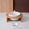 Cartoon Pets Double Bowl Dog Cat Food Water Feeder Stand Raised Ceramic Dish Bowl Wooden Table Pet Supplies Cat Bowls
